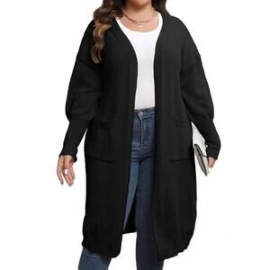 NEW LILY CLOTHING open front knit cardigan - plus in black
